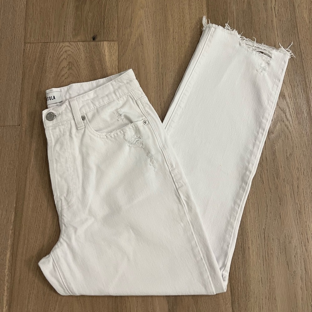 Pistola Cream Distressed Cropped Jeans